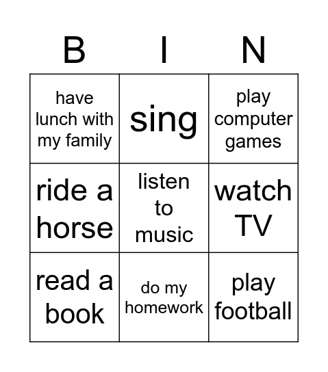 routines Bingo Card