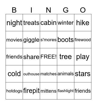 Cabin Bingo Card