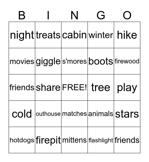 Cabin Bingo Card