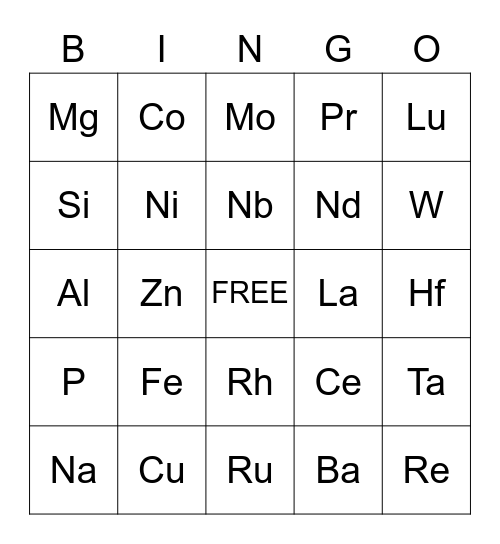 Element Bingo Card
