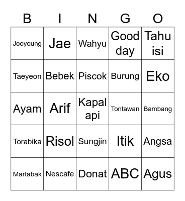 Punya Se Bingo Card