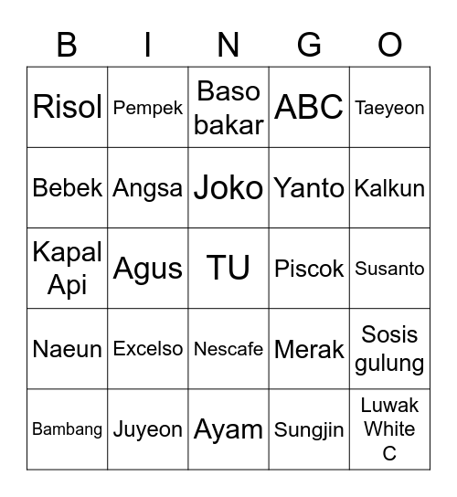 Untitled Bingo Card