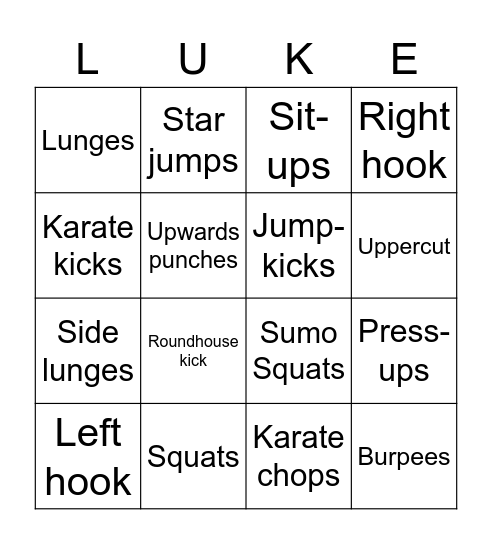 Luke's big exercises bingo Card
