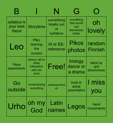 Pikos Bio Bingo Card
