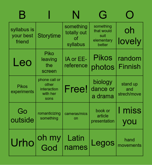 Pikos Bio Bingo Card