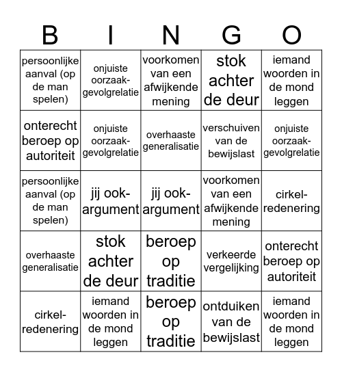 herken de drogreden! Bingo Card