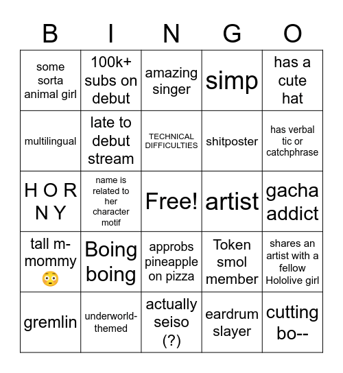 HoloEN Gen 2 Bingo Card