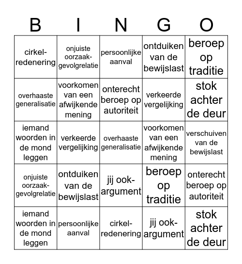 herken de drogreden! Bingo Card