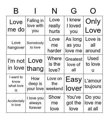 Valentines Bingo Card