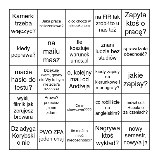 prawno biznesowy Bingo Card