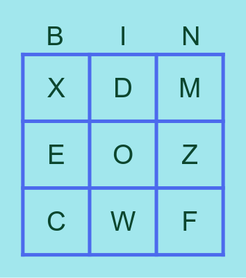 ALPHABET Bingo Card