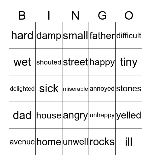 Synonyms Bingo Card
