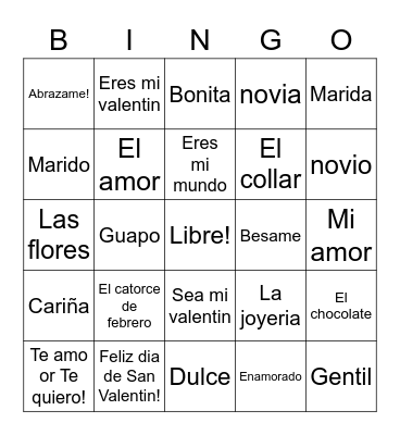 Happy Valentine's Day Bingo Card