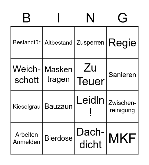 ORF Baubesprechung‘s Bingo Card