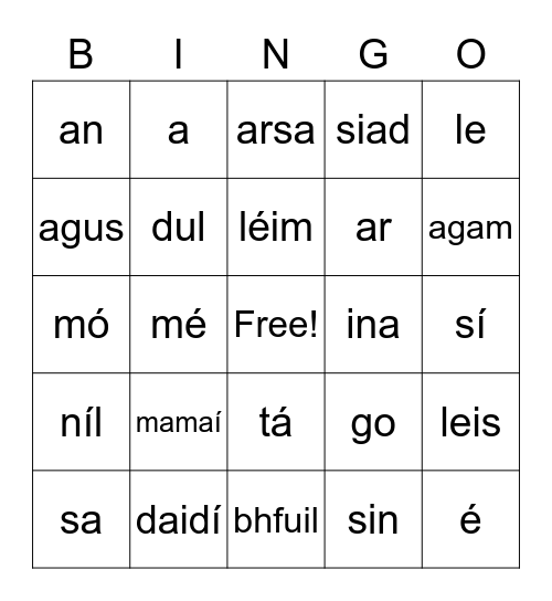 Fillteán Focail Bingo Card