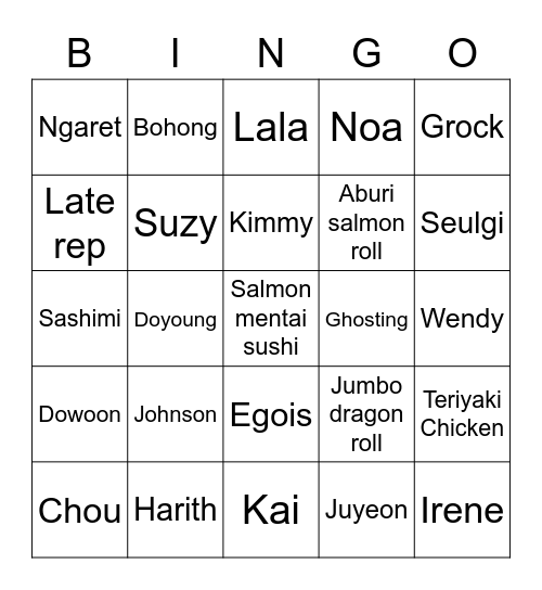 Mina Bingo Card