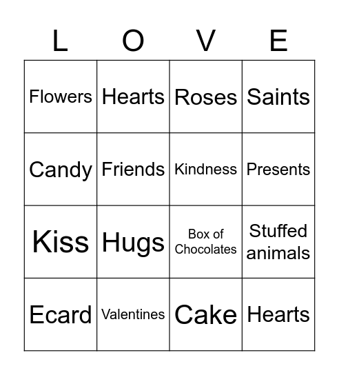 Valentines Day Bingo Card