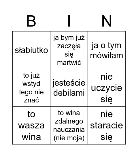 Matematyka Bingo Card