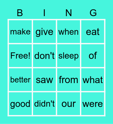 Sight Words Bingo Card