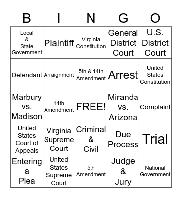 The Judicial System Bingo Card