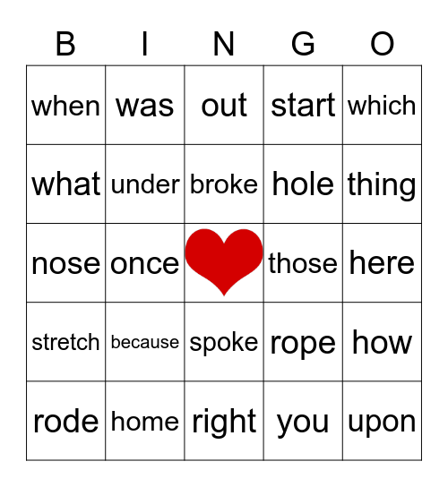 Valentine Spelling Word Bingo! Bingo Card