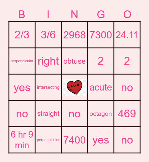 Math Valentine's Day Bingo <3 Bingo Card