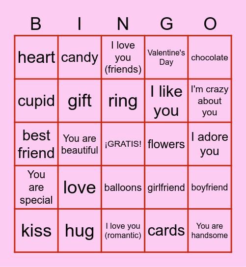 Día de San Valentín Bingo Card