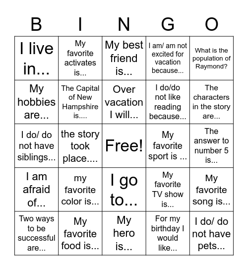 Untitled Bingo Card