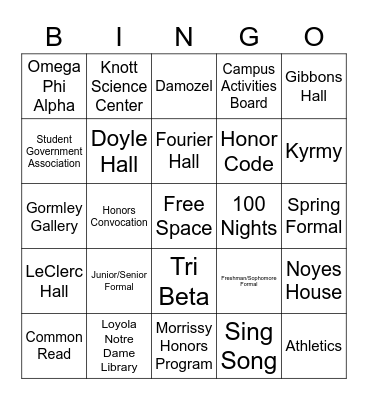 NDMU Giving Day Bingo Card