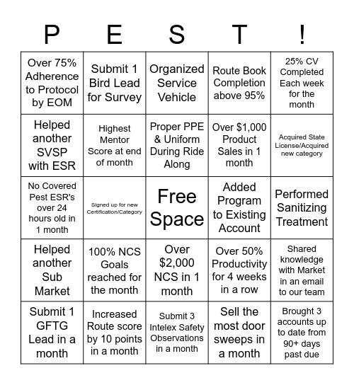 Pest! Bingo Card