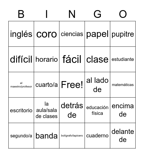 L2 Unidad 2 BINGO Card