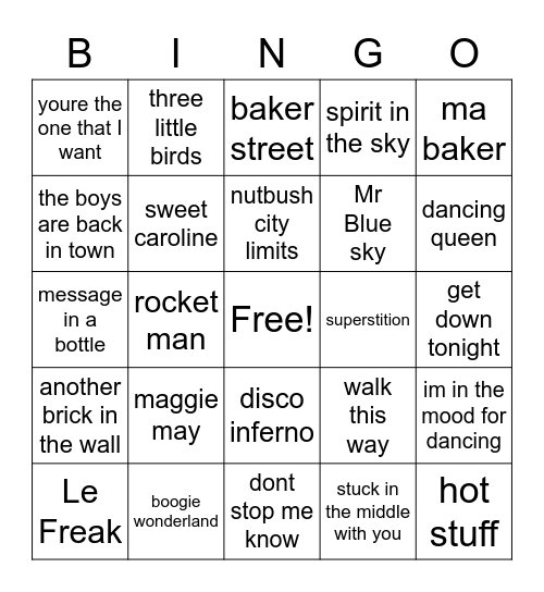 best of the 70s Bingo Card