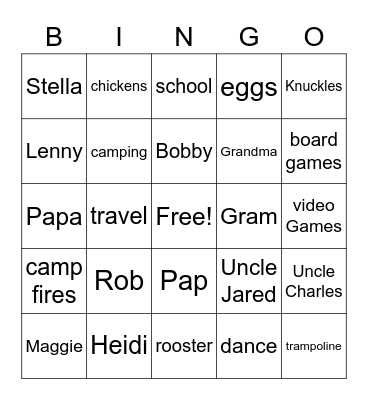 Cunningham Bingo Card