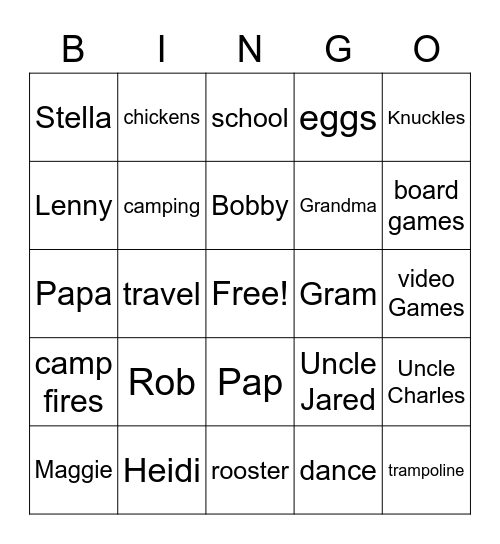 Cunningham Bingo Card