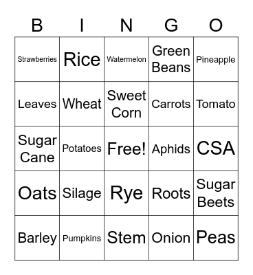 Crops/Plants Bingo Card