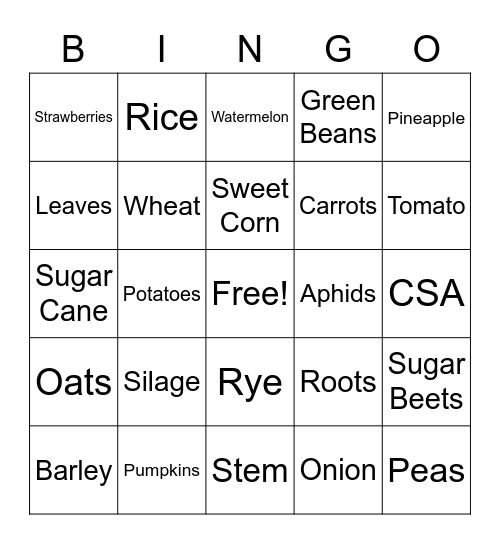Crops/Plants Bingo Card