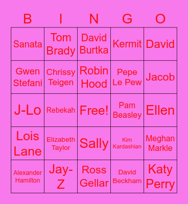 Valentine's Famous Couples BINGO! Bingo Card