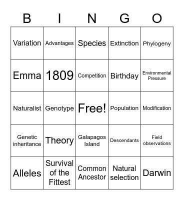 Date With Darwin! Bingo Card