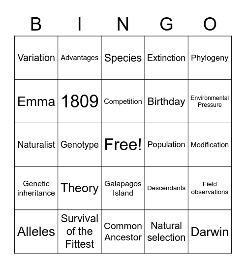 Date With Darwin! Bingo Card
