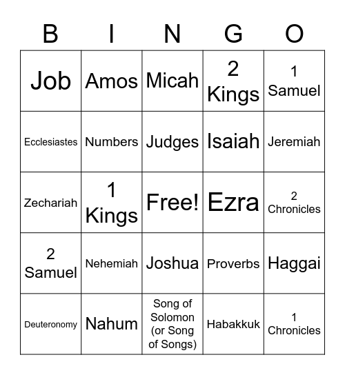 Bible Bingo Card