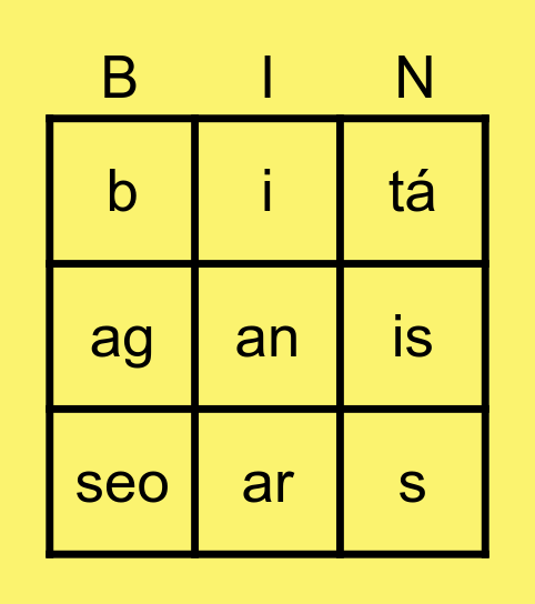 Focail agus Fuaimeanna Bingo Card