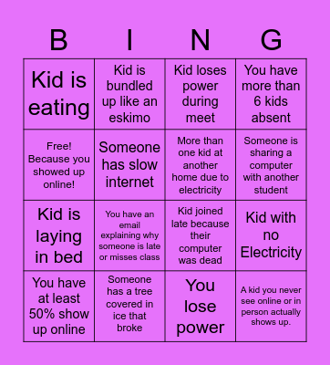 Ice Ice Baby Bingo Card