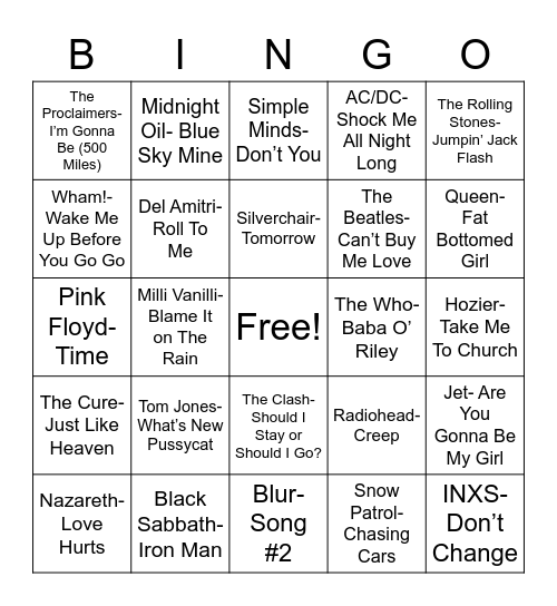 Total-Quiz.com Presents: Radio Bingo Foreign Music Bingo Card