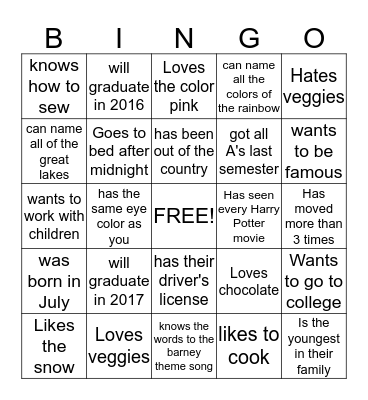 GET TO KNOW YOUR CLASS! Bingo Card