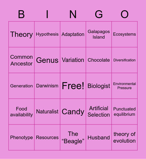 Date with Darwin! Bingo Card