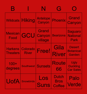 I love AZ Bingo Card