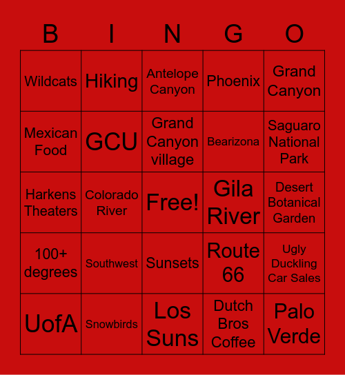 I love AZ Bingo Card