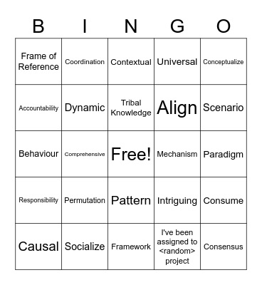 JLow Conference Call Bingo Card