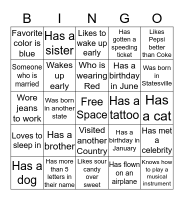 Co-worker BINGO  Bingo Card