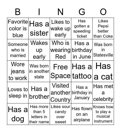 Co-worker BINGO  Bingo Card